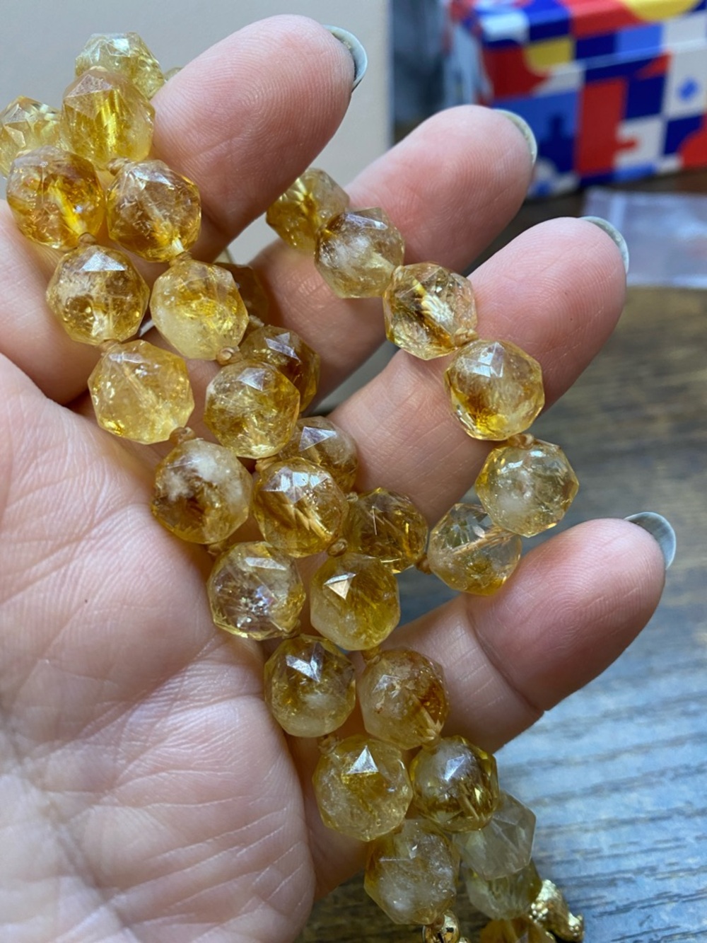 Natural Citrine faceted 10mm hand knotted 20 inch Aprilsplace necklace - Picture 8 of 8